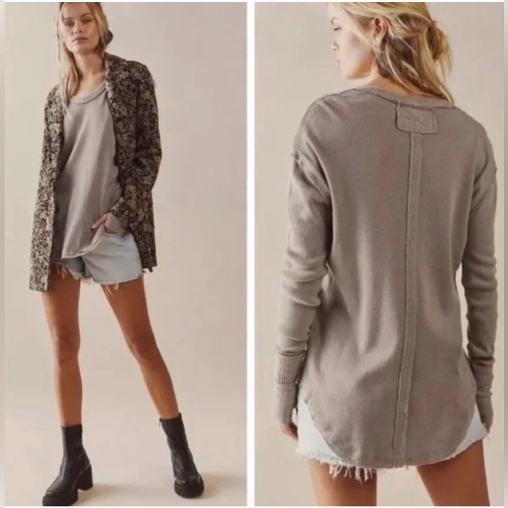 Free People We the Free Colby Long Sleeve Knit Top Atmosphere M
